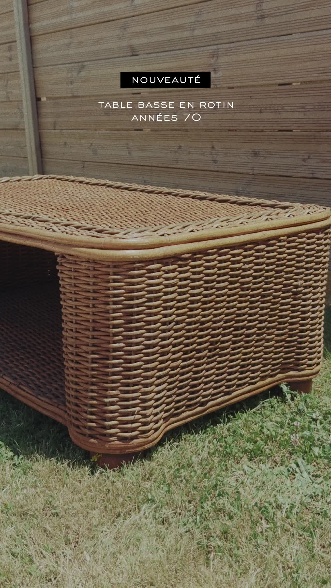 Rectangular coffee table in woven rattan - 1970s