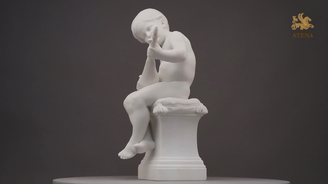 Le petit musicien, Grande sculpture en marbre de Carrare signée Barrias